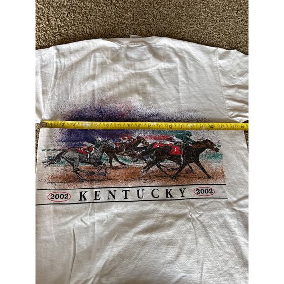 Vintage 2002 Kentucky Derby Horse Racing Artwork  M White FOTL Heavy T-Shirt - Picture 6 of 7